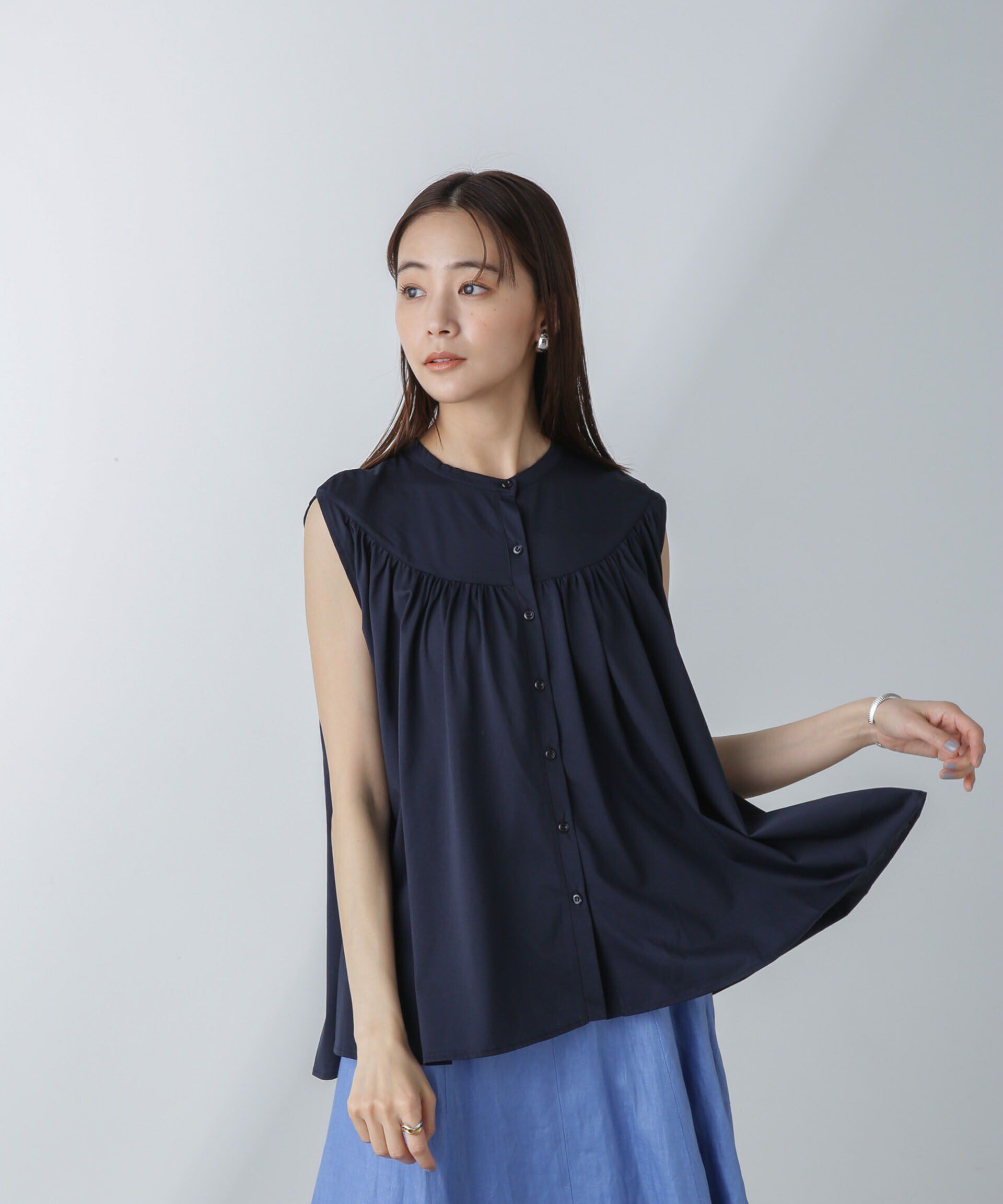 nano･universe「エアリーギャザーノースリーブトップス」|Tシャツ・カットソー|