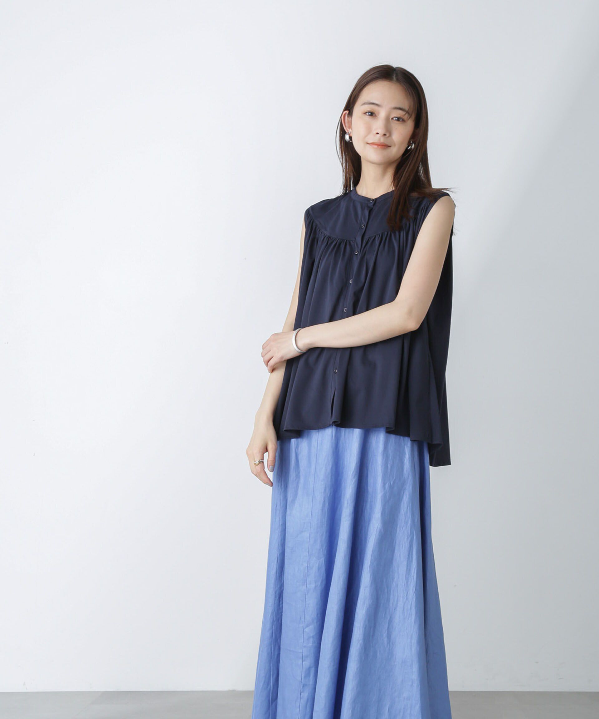 nano･universe「エアリーギャザーノースリーブトップス」|Tシャツ・カットソー|