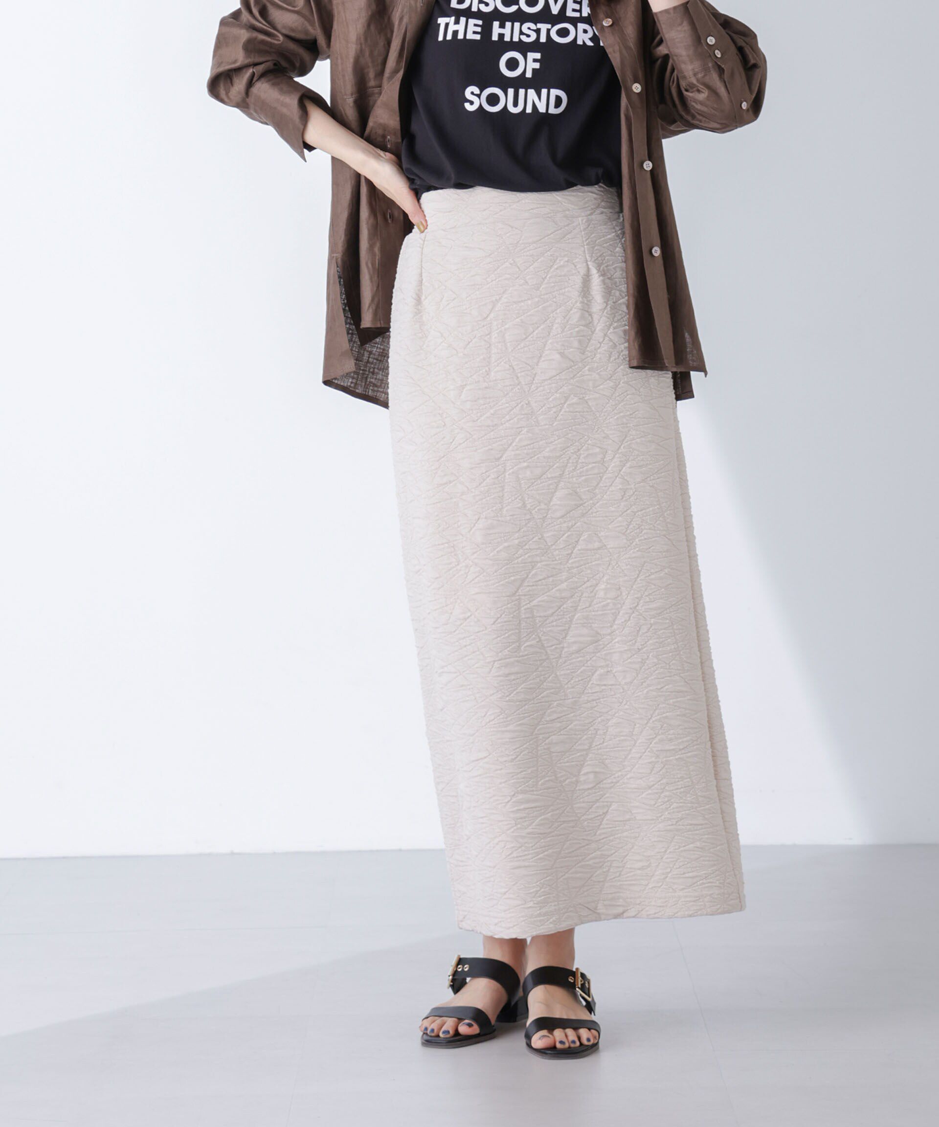 nano･universe「フクレジャガードカットナロースカート(セットアップ可)」|スカート|アイボリー7