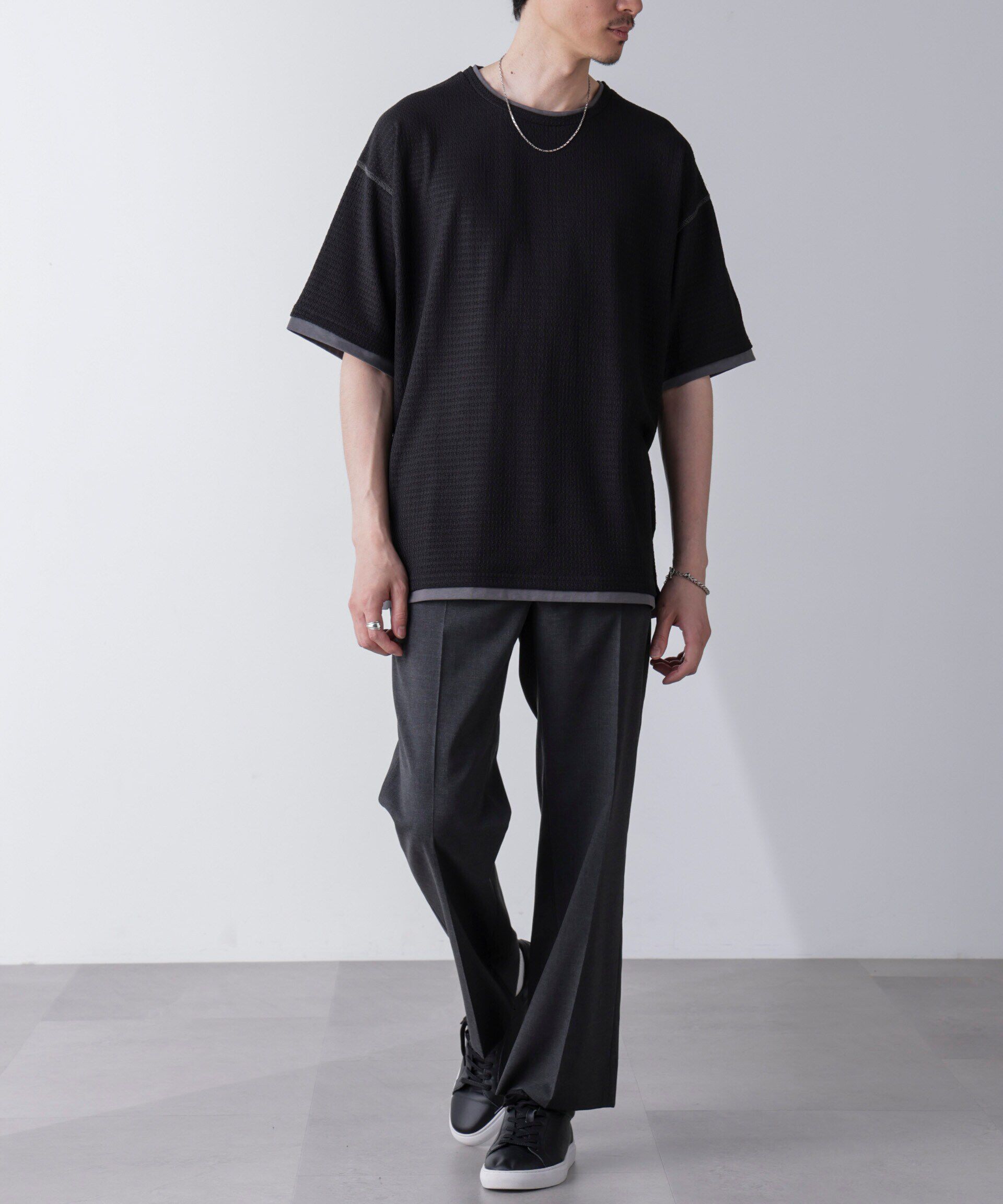 nano･universe「カラーステッチジャガードTシャツ 半袖」|Tシャツ・カットソー|