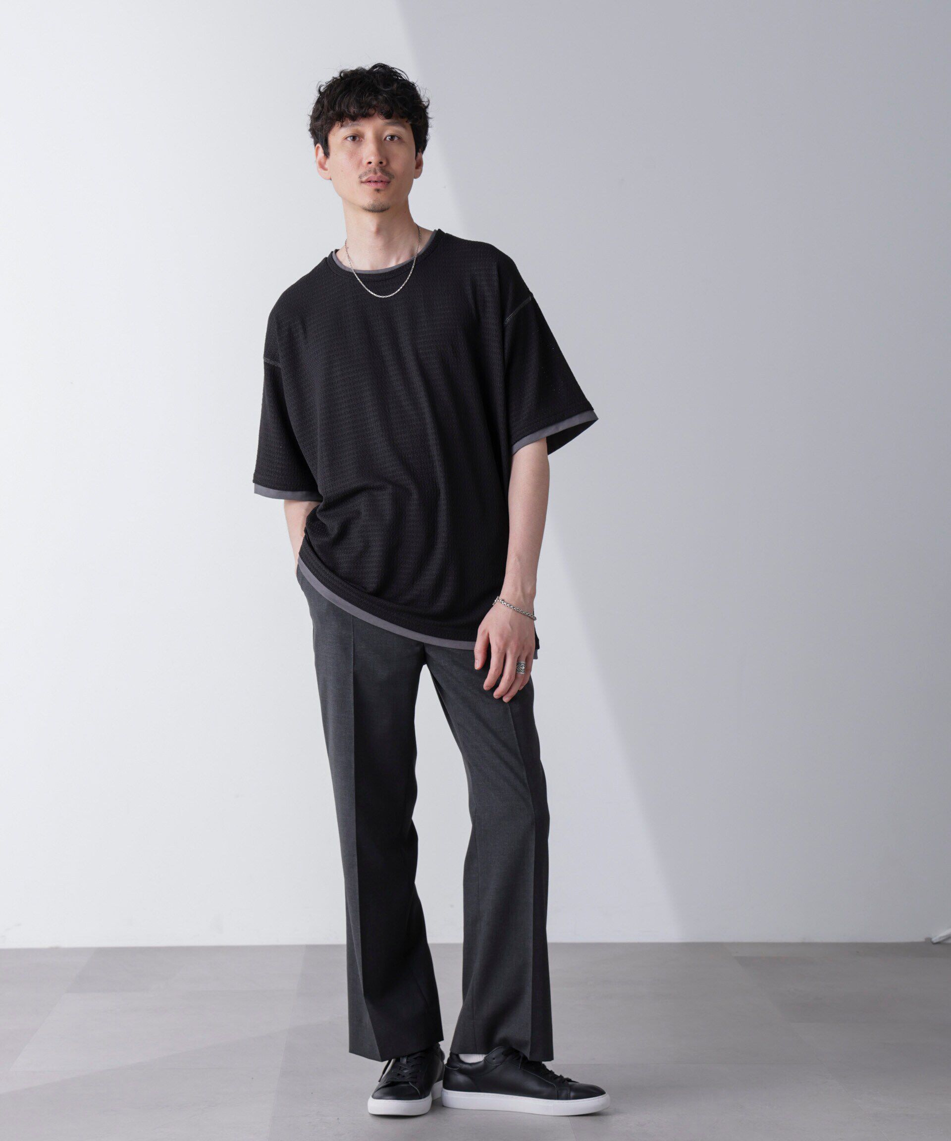 nano･universe「カラーステッチジャガードTシャツ 半袖」|Tシャツ・カットソー|