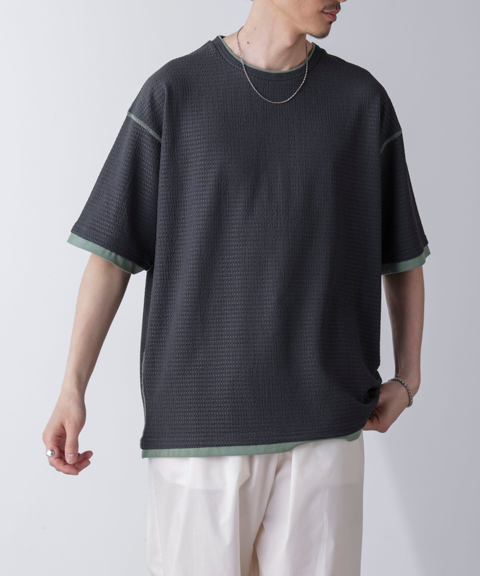 nano･universe「カラーステッチジャガードTシャツ 半袖」|Tシャツ・カットソー|