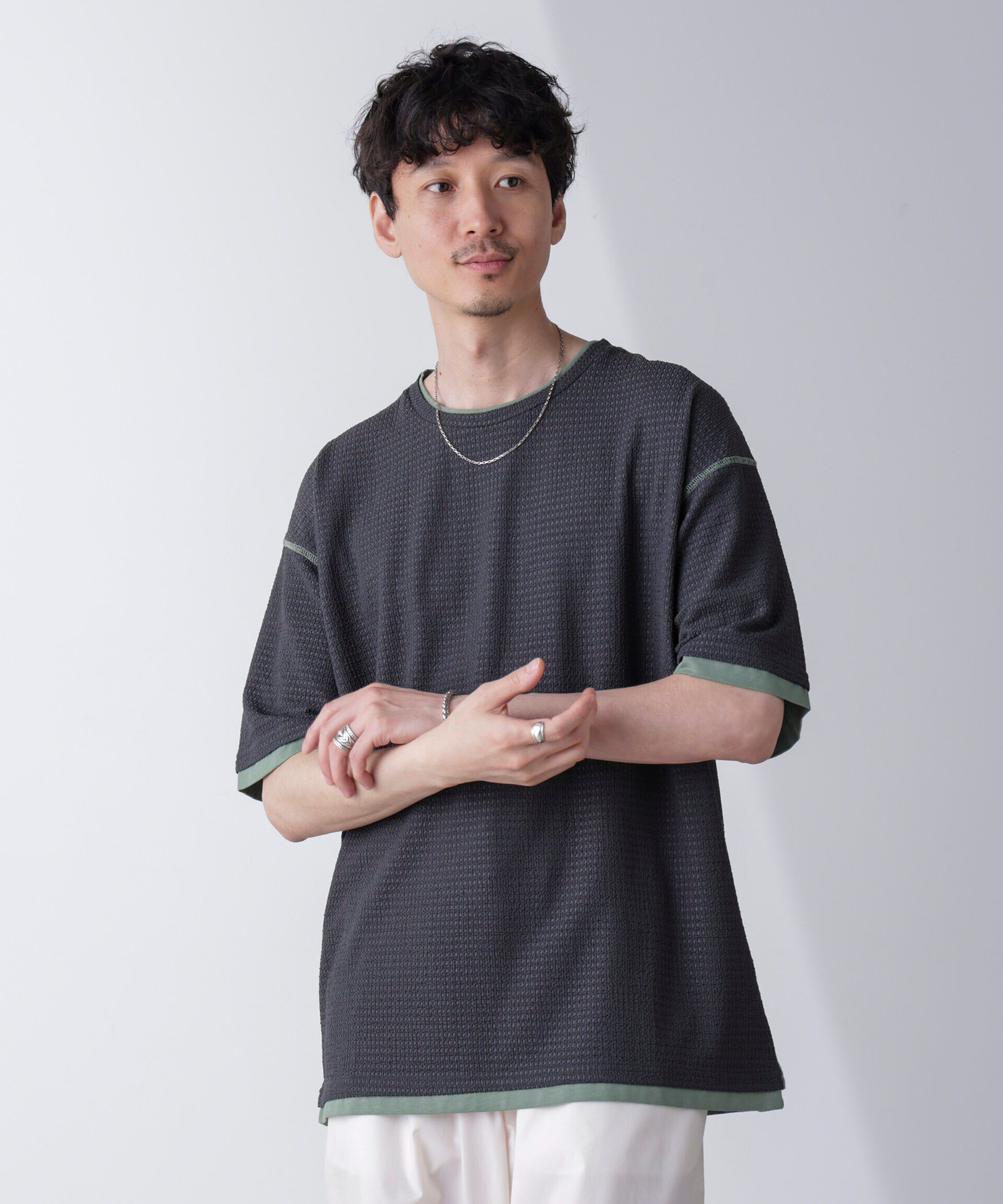 nano･universe「カラーステッチジャガードTシャツ 半袖」|Tシャツ・カットソー|