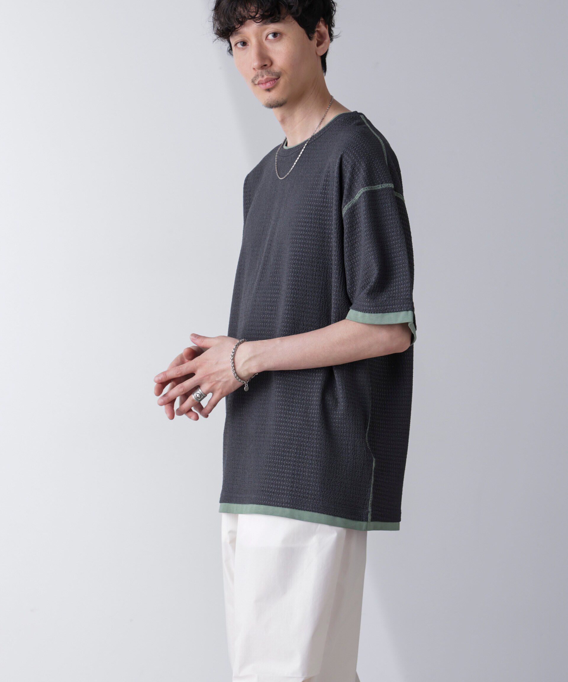 nano･universe「カラーステッチジャガードTシャツ 半袖」|Tシャツ・カットソー|