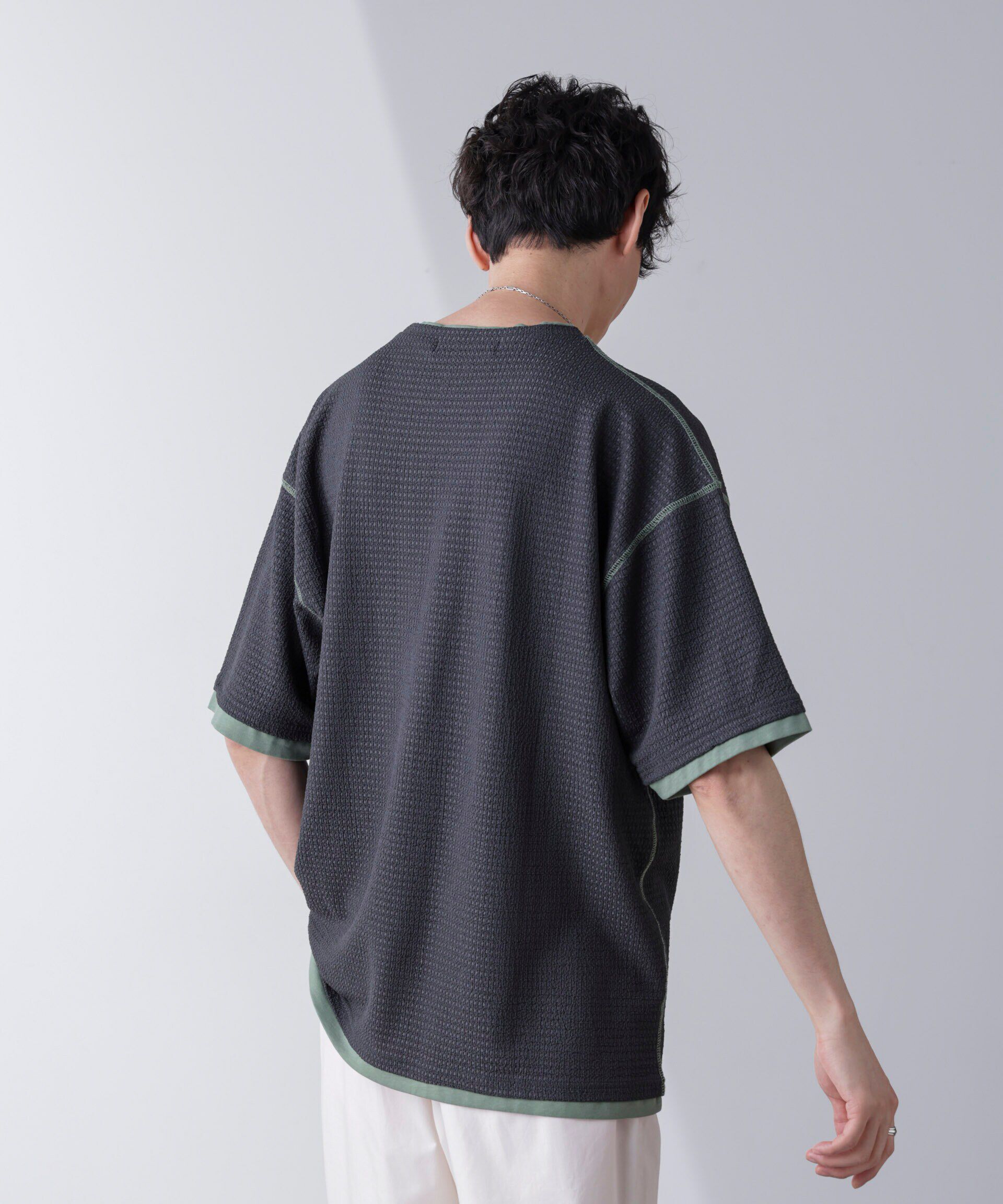 nano･universe「カラーステッチジャガードTシャツ 半袖」|Tシャツ・カットソー|