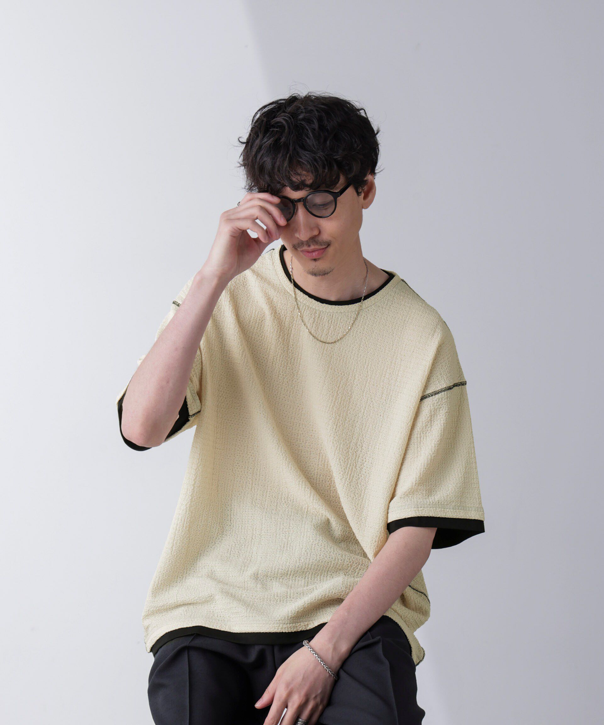 nano･universe「カラーステッチジャガードTシャツ 半袖」|Tシャツ・カットソー|