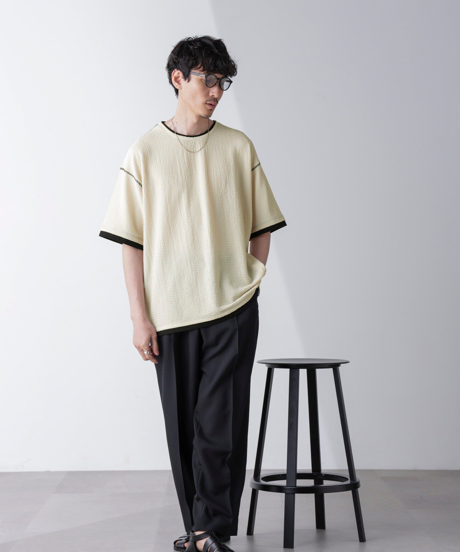 nano･universe「カラーステッチジャガードTシャツ 半袖」|Tシャツ・カットソー|