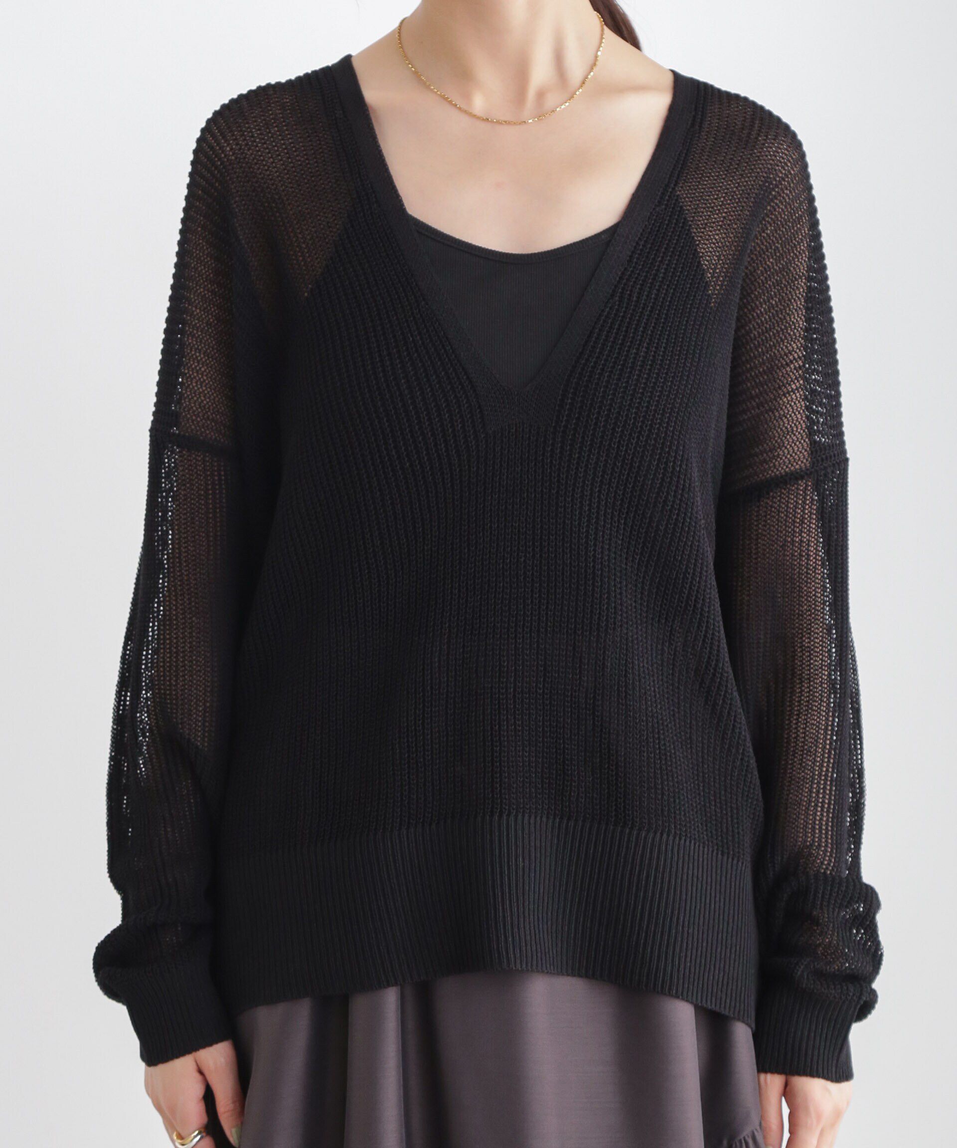 nano･universe「DeepVネックシアー畔ニット」|ニット・セーター|