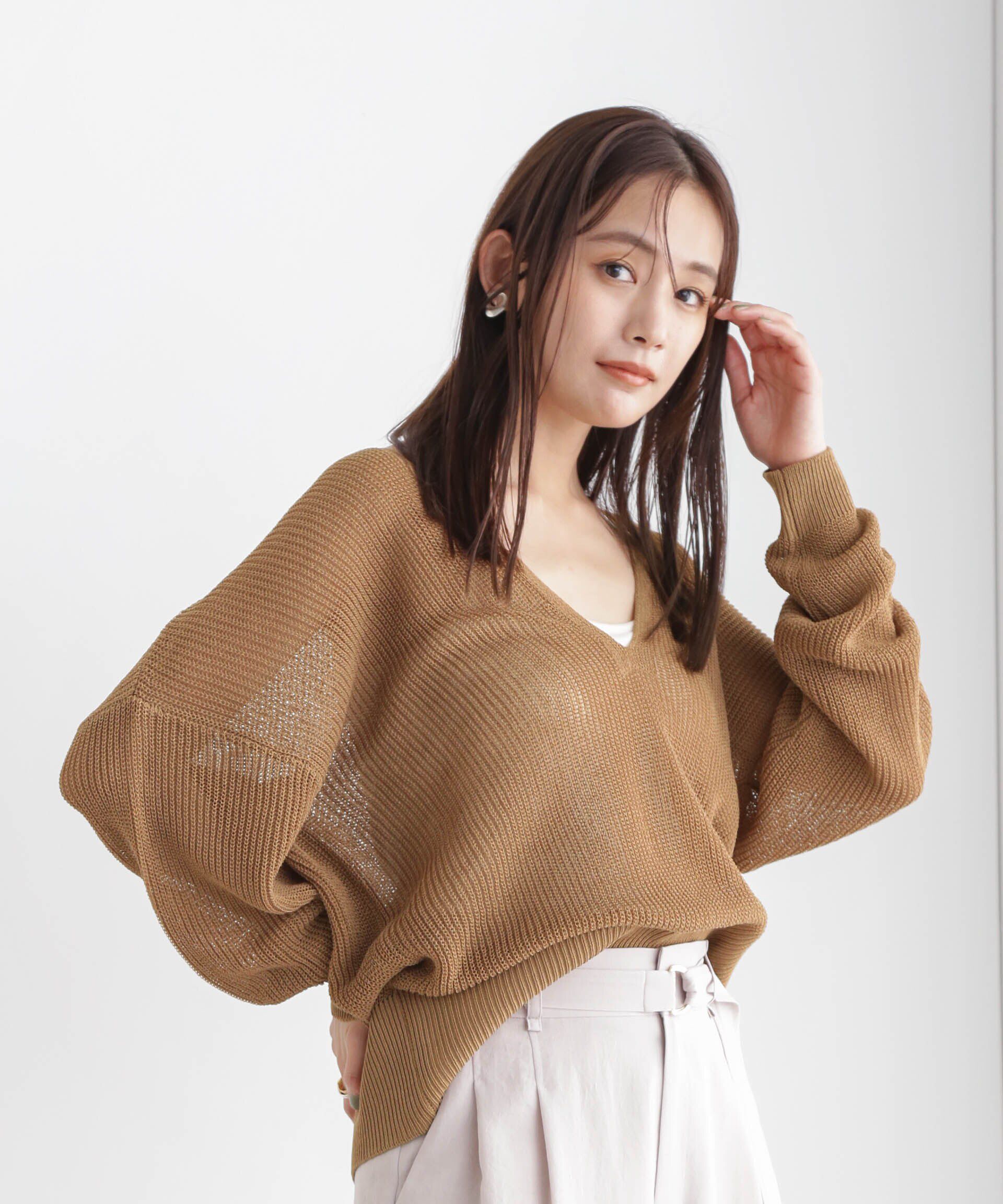 nano･universe「DeepVネックシアー畔ニット」|ニット・セーター|キャメル4