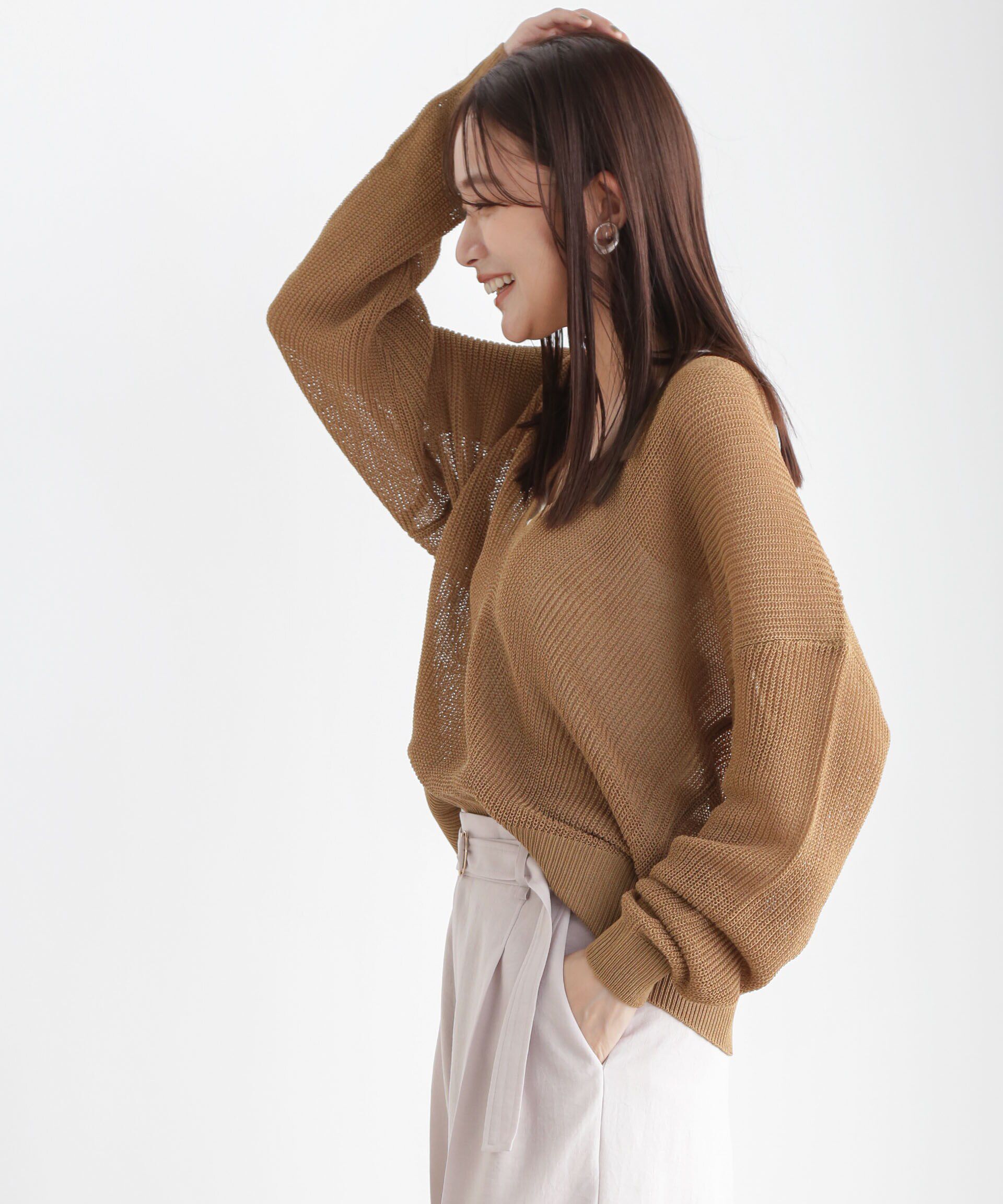 nano･universe「DeepVネックシアー畔ニット」|ニット・セーター|