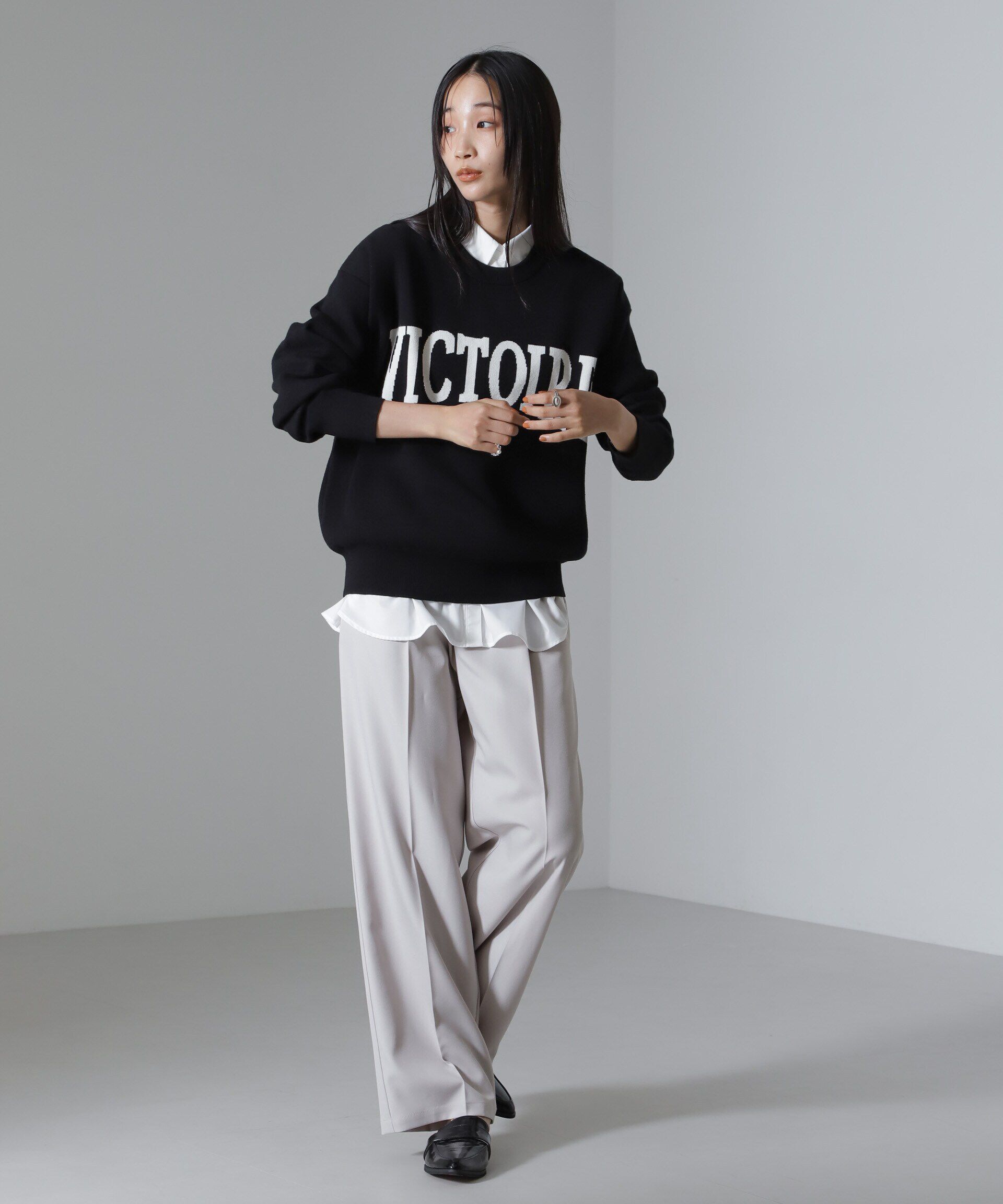 nano･universe「ダブルジャガードロゴニット」|ニット・セーター|