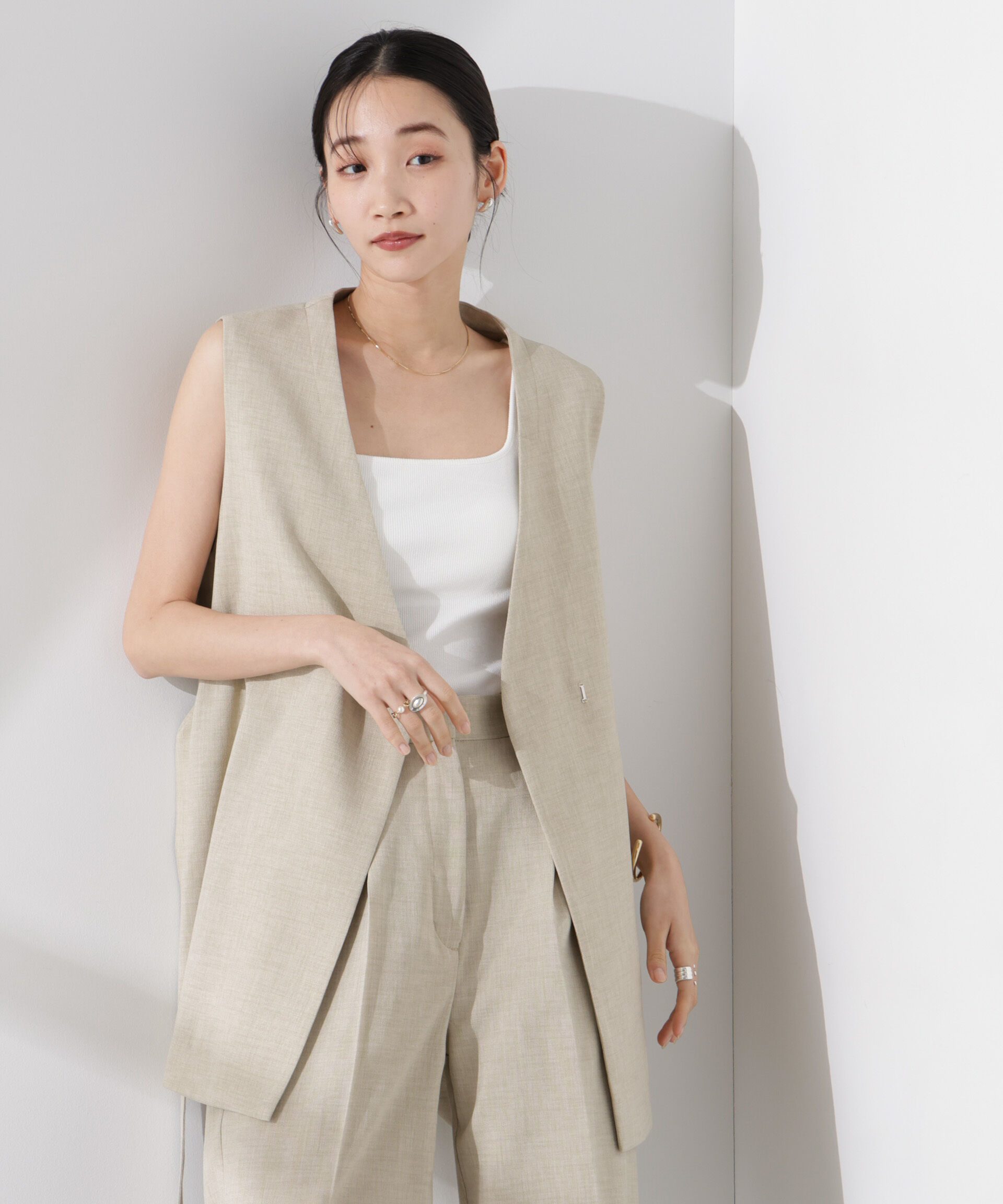 nano･universe「多機能素材ジレ(セットアップ可)」|テーラードジャケット|ベージュ