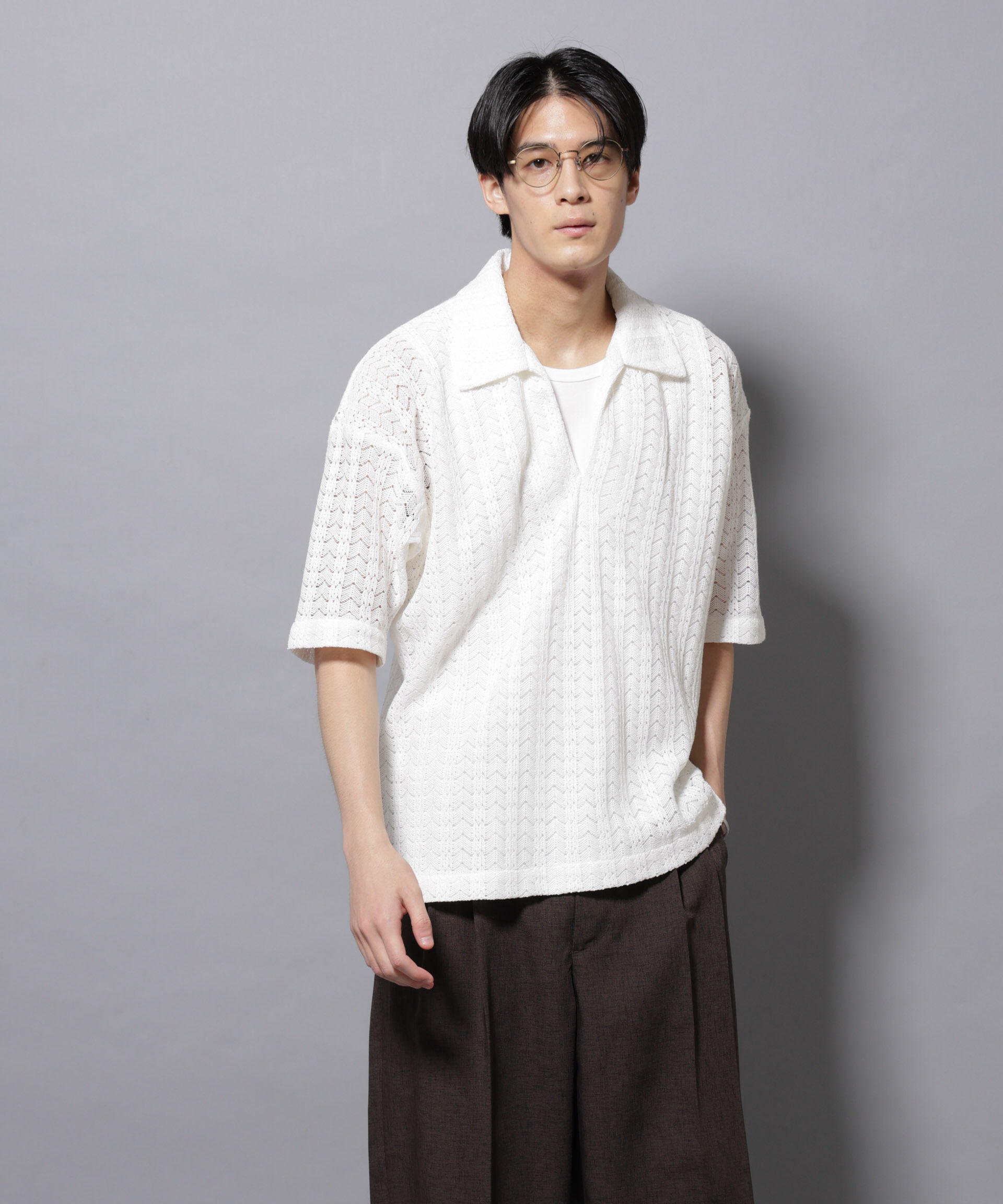 nano･universe「メッシュラッセル スキッパーポロ」|ニット・セーター|