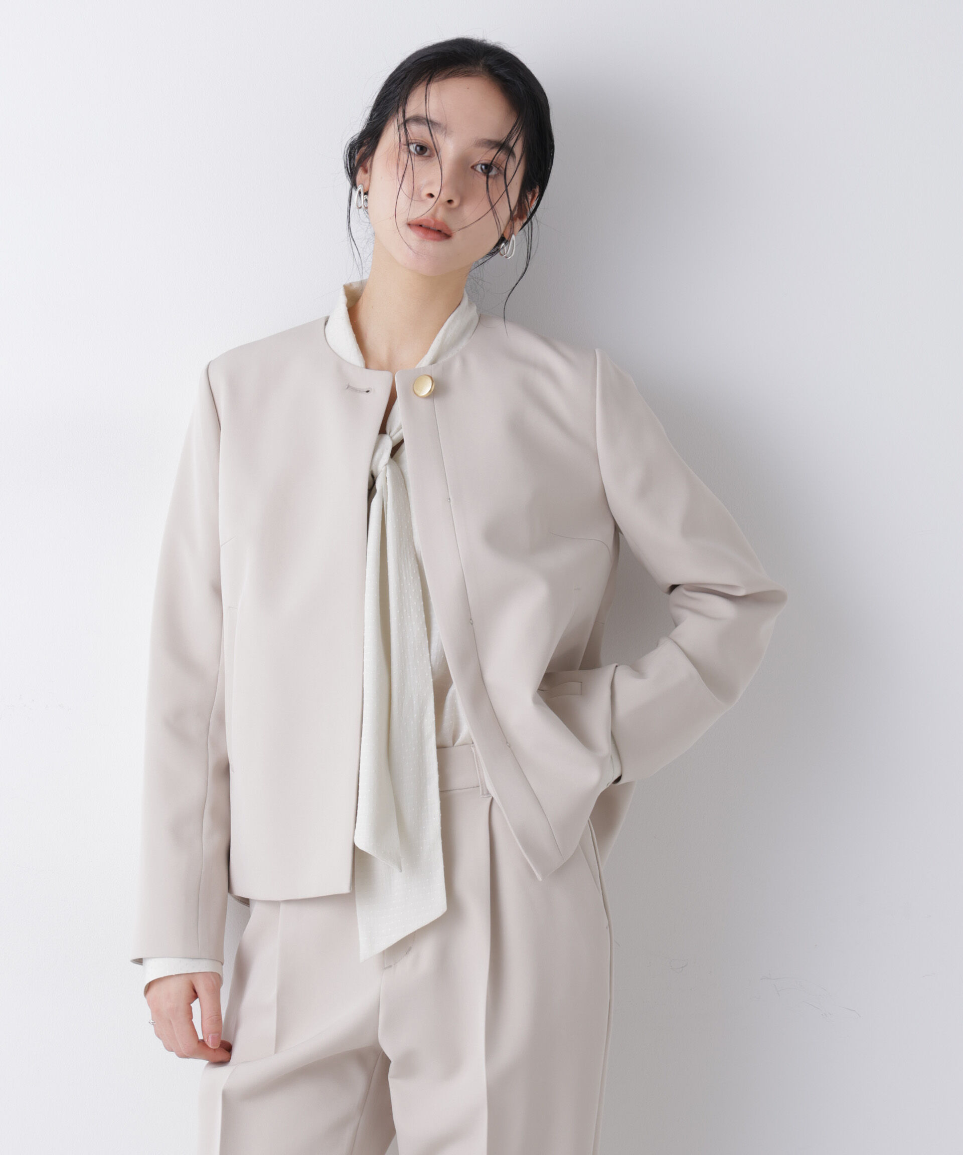 nano･universe「デイリーファンクション ノーカラージャケット(セットアップ可)」|テーラードジャケット|アイボリー7