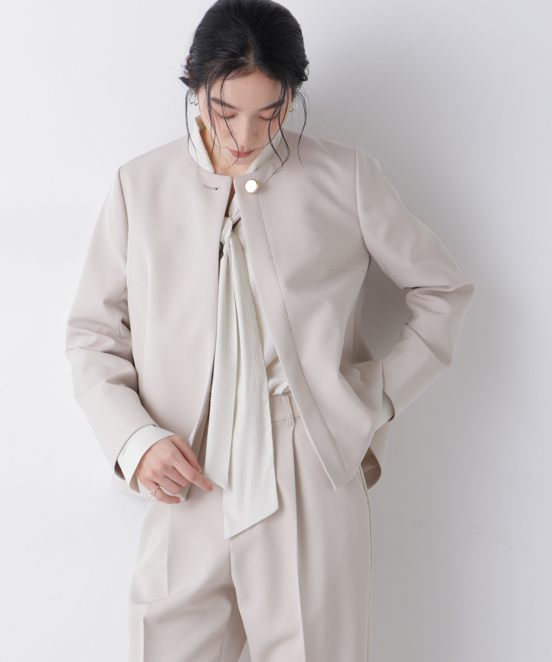 nano･universe「デイリーファンクション ノーカラージャケット(セットアップ可)」|テーラードジャケット|