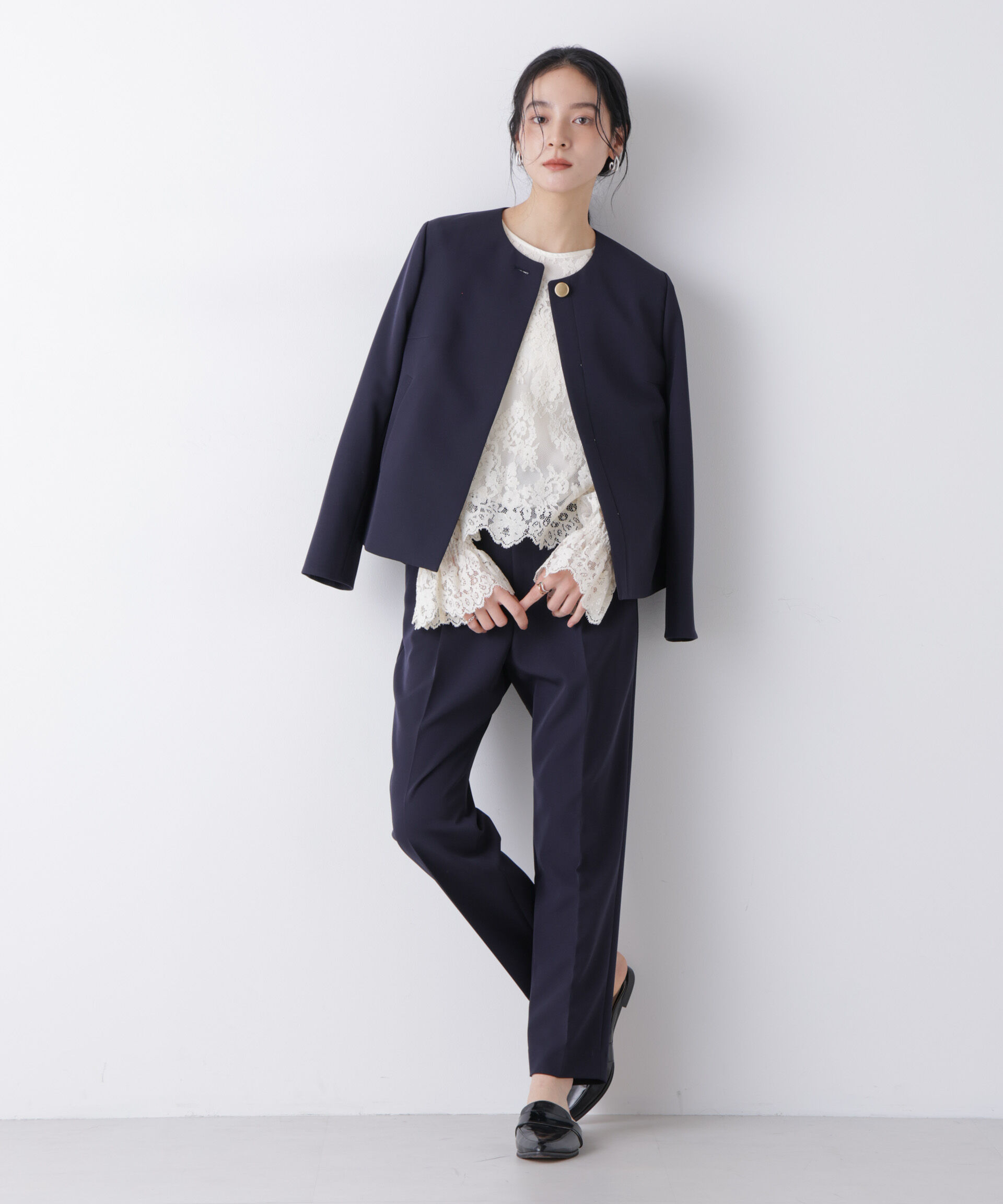 nano･universe「デイリーファンクション ノーカラージャケット(セットアップ可)」|テーラードジャケット|