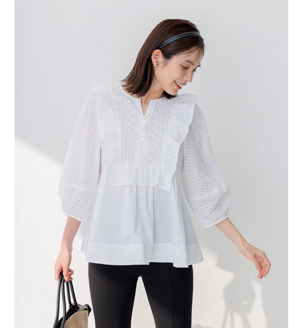 組曲「【WEB限定色あり】レースコンビシャーティング ブラウス」|シャツ・ブラウス|