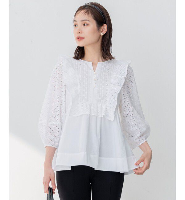組曲「【WEB限定色あり】レースコンビシャーティング ブラウス」|シャツ・ブラウス|