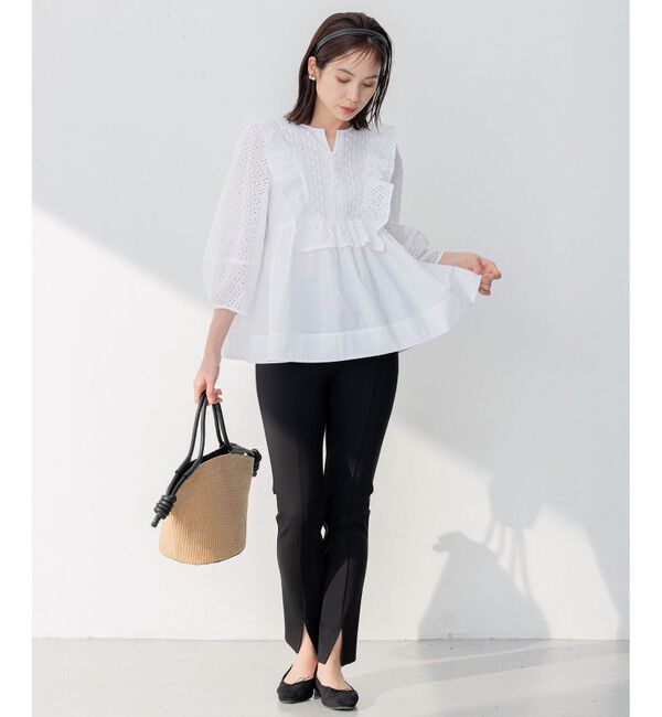 組曲「【WEB限定色あり】レースコンビシャーティング ブラウス」|シャツ・ブラウス|