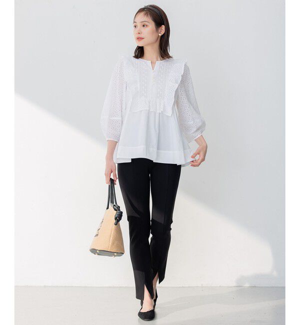 組曲「【WEB限定色あり】レースコンビシャーティング ブラウス」|シャツ・ブラウス|