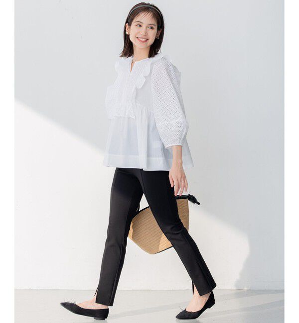 組曲「【WEB限定色あり】レースコンビシャーティング ブラウス」|シャツ・ブラウス|