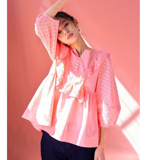 組曲「【WEB限定色あり】レースコンビシャーティング ブラウス」|シャツ・ブラウス|