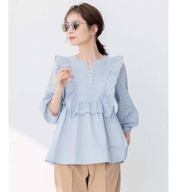 組曲「【WEB限定色あり】レースコンビシャーティング ブラウス」|シャツ・ブラウス|