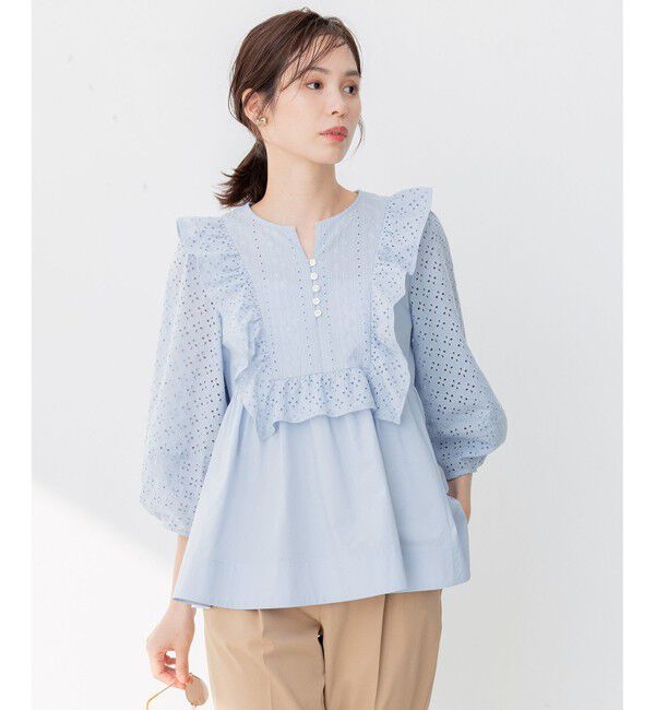 組曲「【WEB限定色あり】レースコンビシャーティング ブラウス」|シャツ・ブラウス|