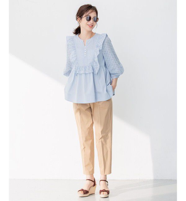 組曲「【WEB限定色あり】レースコンビシャーティング ブラウス」|シャツ・ブラウス|