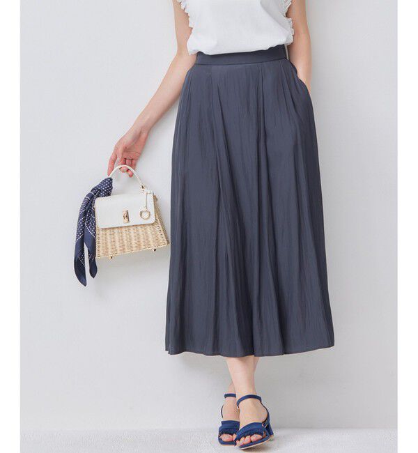 組曲「【WEB限定】ギャザーライトデシン タックスカート」|スカート|ブラック系