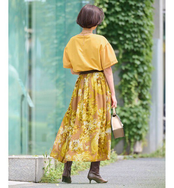 自由区「【ウエストゴム・洗える】ピオニーフローラルプリント  スカート」|スカート|