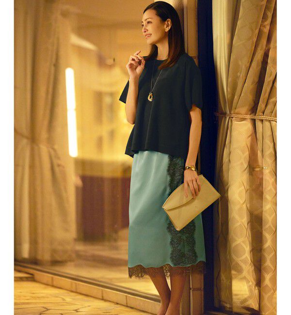 自由区「【洗える】サテンレース スカート」|スカート|