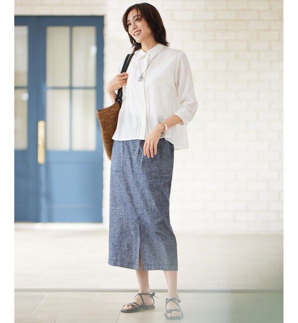 自由区「【洗える】コットンリネンシャンブレー スカート」|スカート|