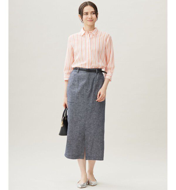 自由区「【洗える】コットンリネンシャンブレー スカート」|スカート|