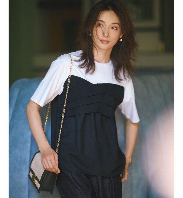 23区「【WEB限定カラーあり/洗える】スムースデザイン コンビ カットソー」|Tシャツ・カットソー|ブラック系