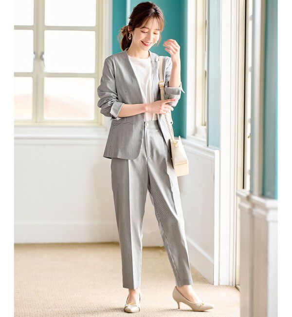 any SiS「【洗える】コードレーンストレッチ ジャケット」|ノーカラージャケット|