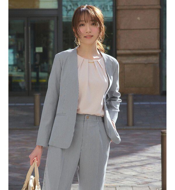 any SiS「【洗える】コードレーンストレッチ ジャケット」|ノーカラージャケット|ネイビー