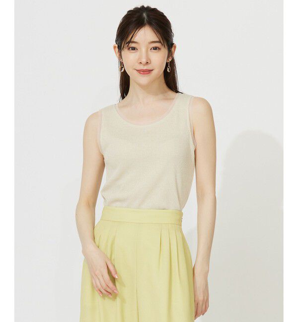 ANY SIS「【洗える】チュールコンビラメ タンクトップ」|タンクトップ|シャンパン