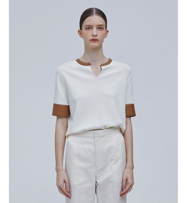 BEIGE,「NADIA / ブラウスニットトップス」|ニット・セーター|Ecru x Camel