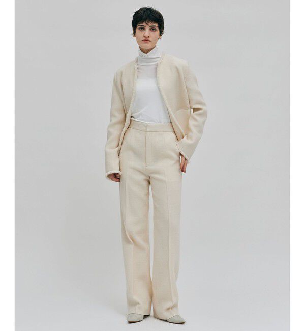 BEIGE,「MILLAM / フェイクレザーパッチツイードジャケット」|ノーカラージャケット|