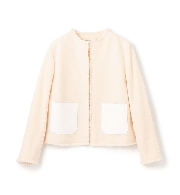 BEIGE,「MILLAM / フェイクレザーパッチツイードジャケット」|ノーカラージャケット|