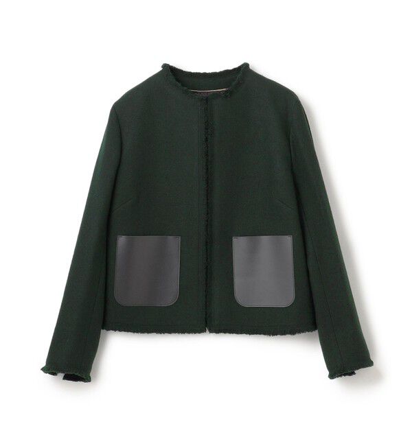 BEIGE,「MILLAM / フェイクレザーパッチツイードジャケット」|ノーカラージャケット|