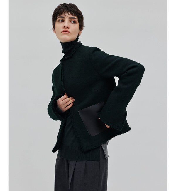 BEIGE,「MILLAM / フェイクレザーパッチツイードジャケット」|ノーカラージャケット|