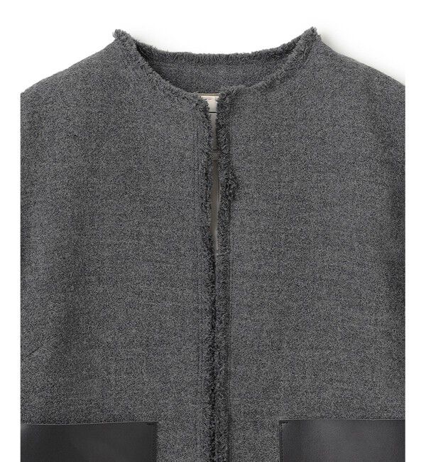 BEIGE,「MILLAM / フェイクレザーパッチツイードジャケット」|ノーカラージャケット|