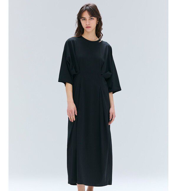 BEIGE,「【洗える】S.BABILA / スリットネックウエストタックワンピース」|ワンピース|Black