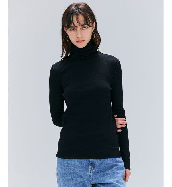 BEIGE,「【洗える・GISELe 10月号掲載】FORD / ウール配色メローハイネックカットソー」|Tシャツ・カットソー|Black