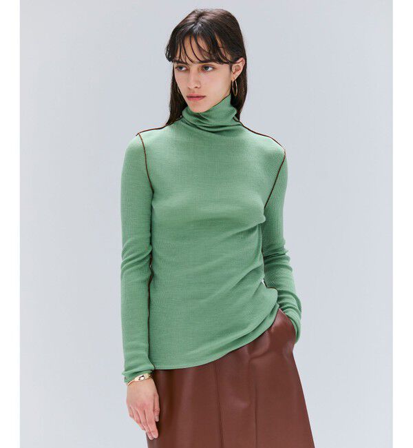 BEIGE,「【洗える・GISELe 10月号掲載】FORD / ウール配色メローハイネックカットソー」|Tシャツ・カットソー|Sage