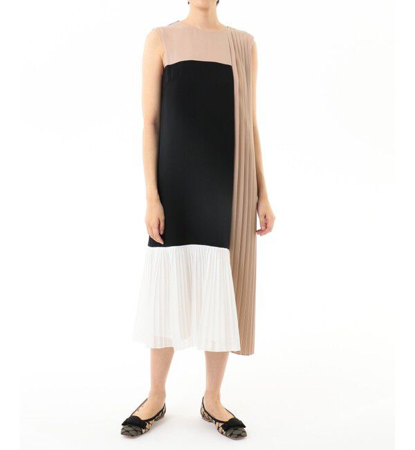  「カラーブロックプリーツワンピース」|ドレス|ブラック