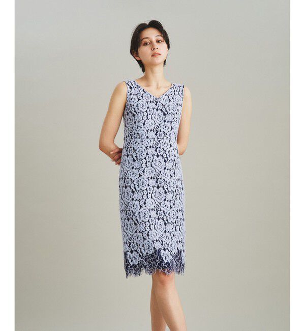  「バイカラーレースタイトドレス」|ドレス|サックス