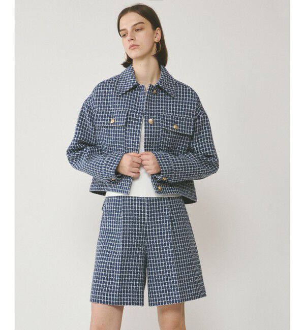  「チェックツイードブルゾン」|ブルゾン・スタジャン|ブルー